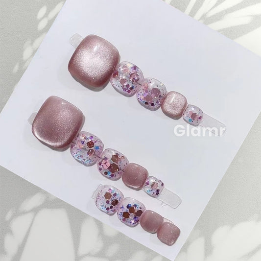 Toe Press-on Nails | Pink Chrome Cat-Eye Press-on Nails